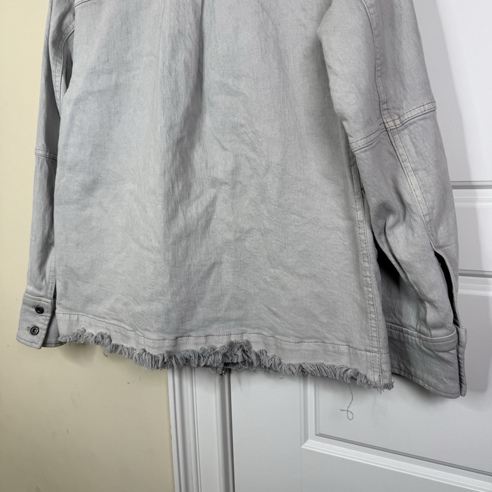 Free People Denim Field Jacket Women's Small Large Ecru Grey Raw Hem Boho Safari - Picture 6 of 13